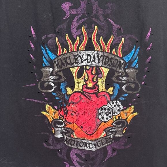 Vintage Women's Harley-Davidson Sleeveless Tee Shirt Black Front/Back Logo SZ L - Picture 3 of 9